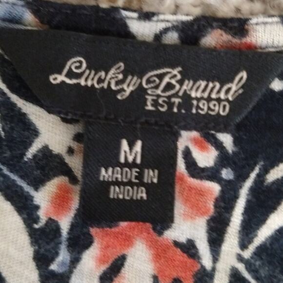 Lucky Brand Boho Floral V-Neck Peasant Top Size M Asymmetrical Hem - Picture 6 of 12